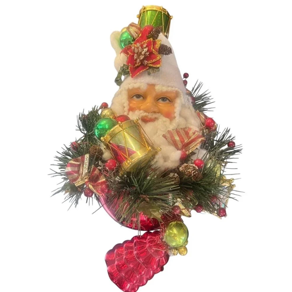 Santa Claus Christmas Ornament with Decorations Pine Accents 12”